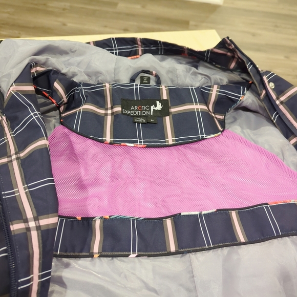 Arctic Expedition Plaid Preppy Rain Coat Navy Pink Pattern Plus Size 3X Hoooded - Picture 7 of 7